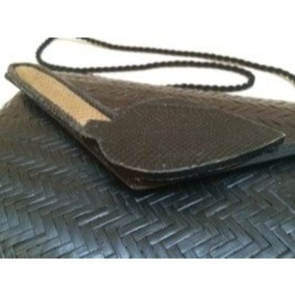 Black Clutch Handbag Shoulder Bag Chic Ethnic Handmade Vintage Bohemian Nature - Picture 5 of 7